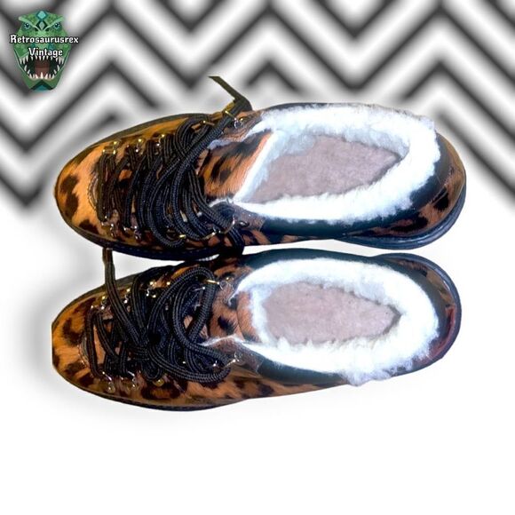 leopard Print Patent Leather Gothic Vibe Creeper Ankle Boots, Size 10B, Schutz - Picture 4 of 11